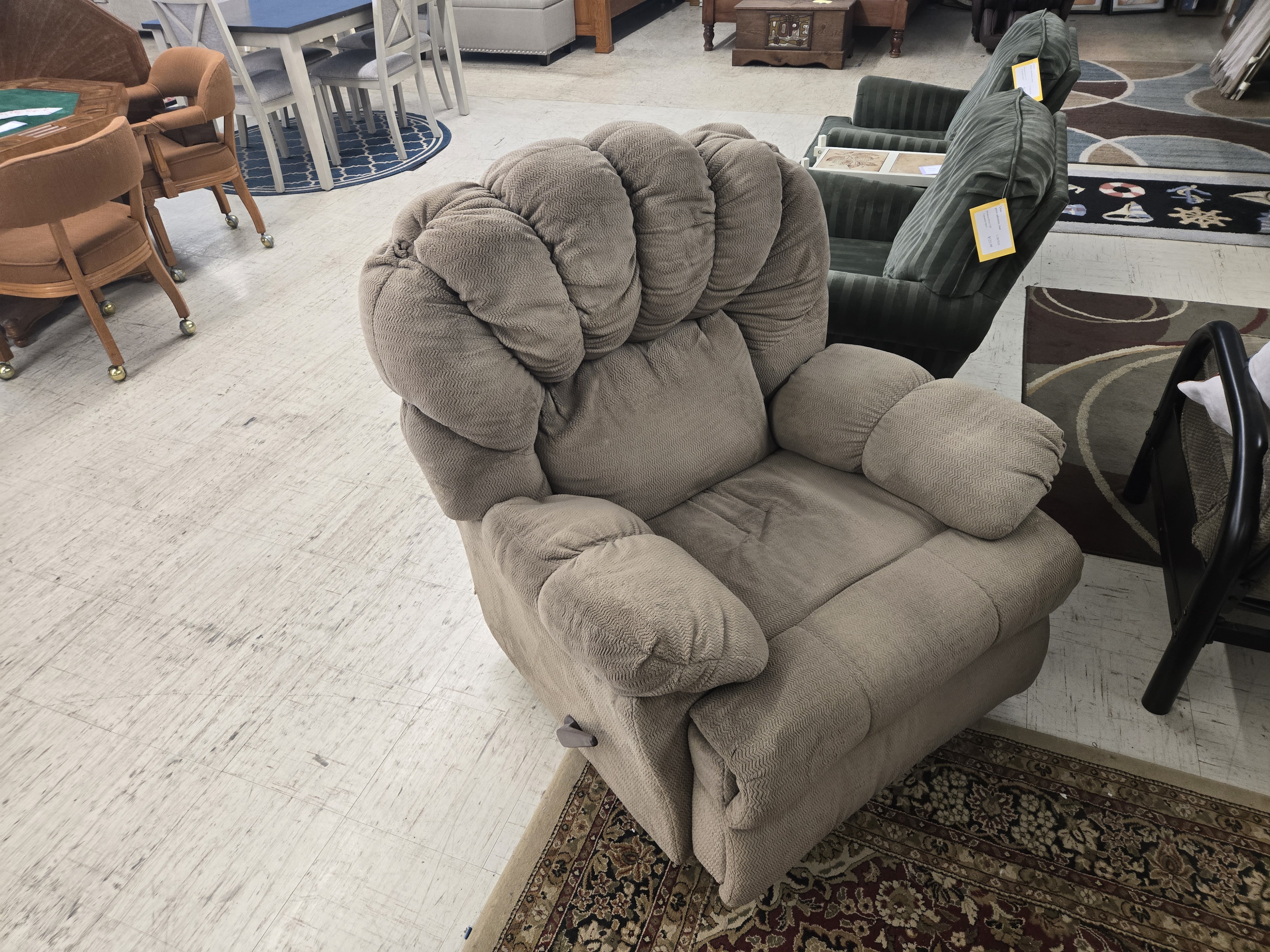 Large cloth tan recliner — photo 1