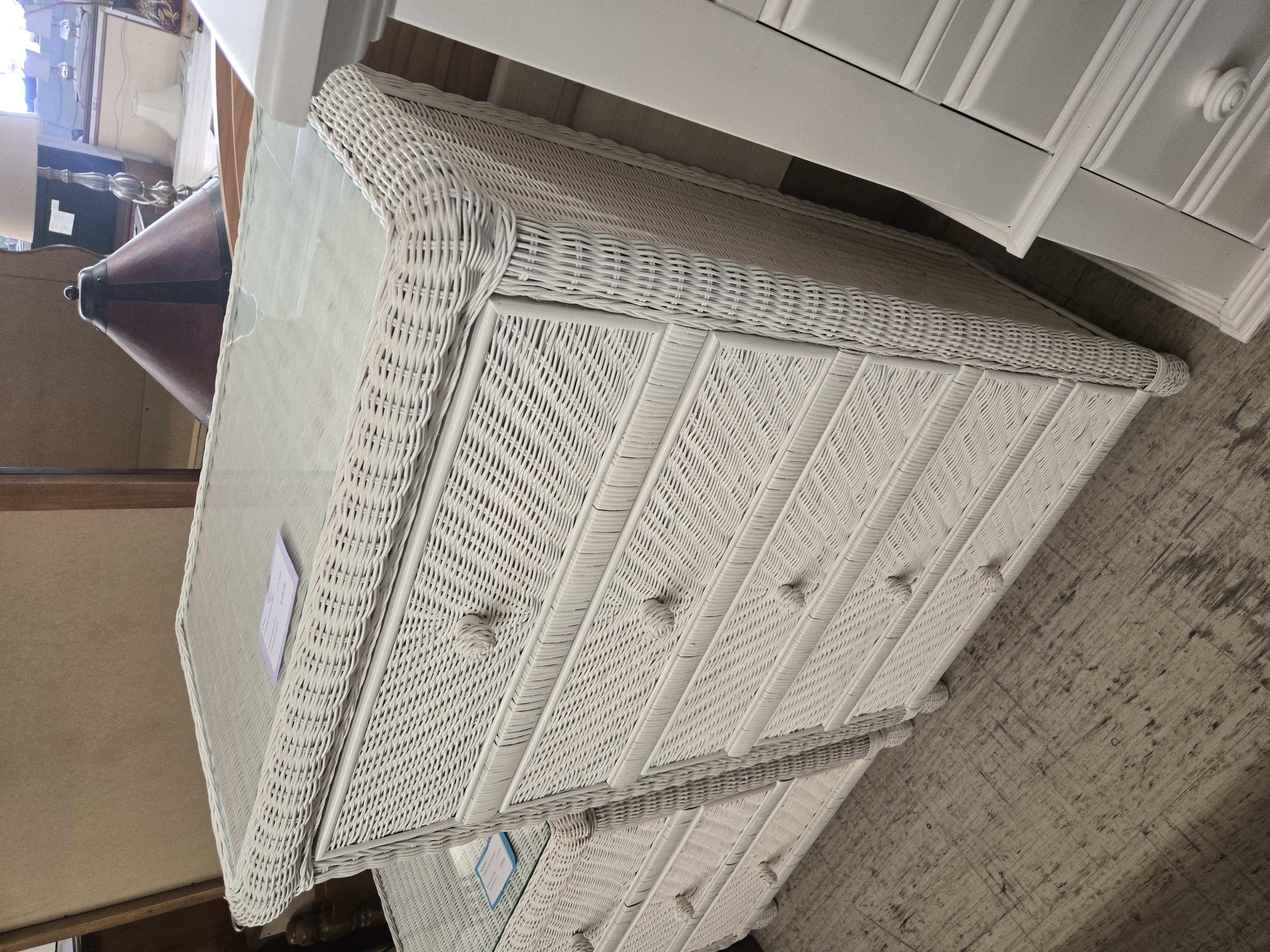 White wicker 5 drawer chest - Pre-loved furniture Central Florida