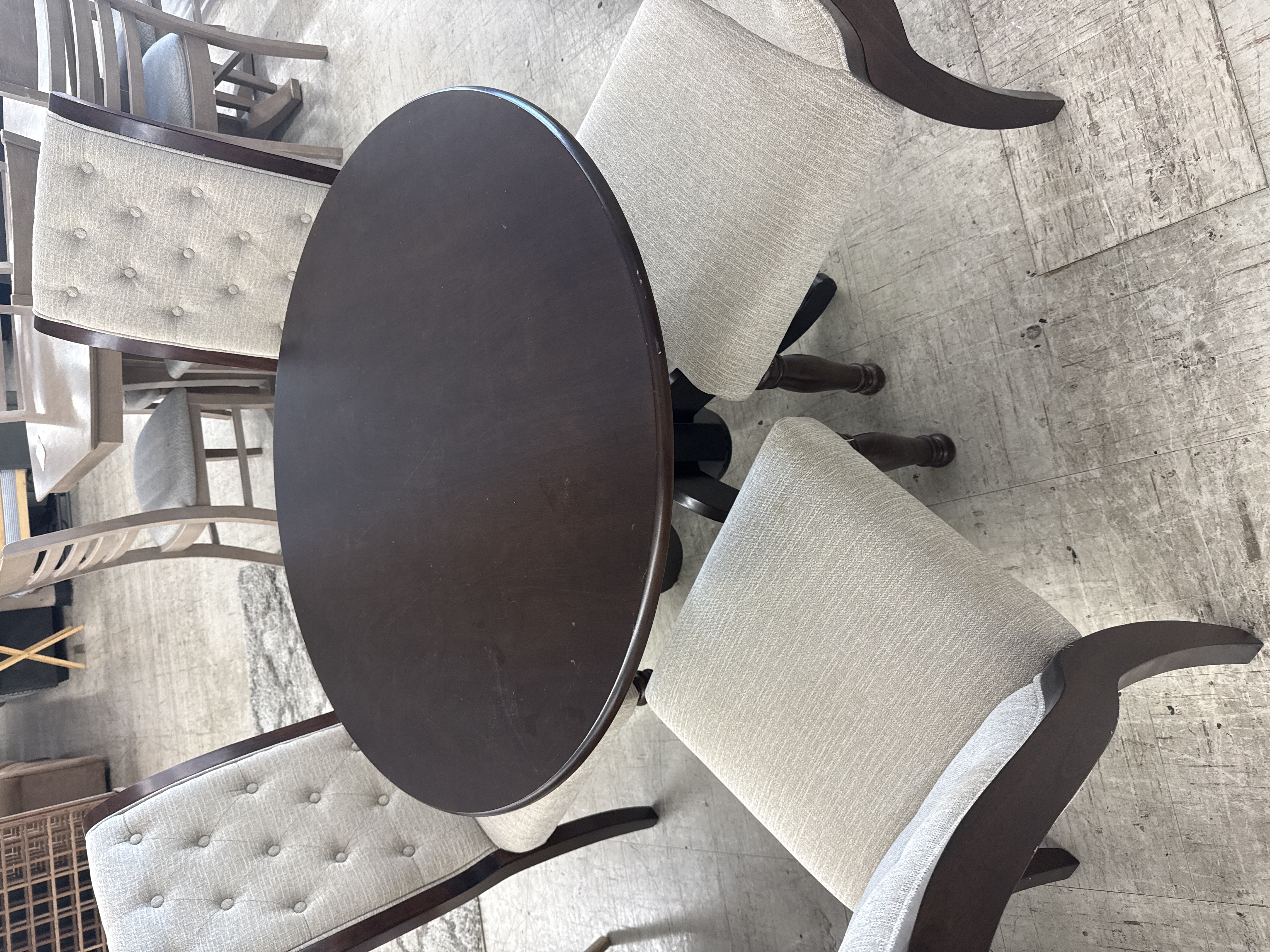 Dark Table w/4 beige chairs - Pre-loved furniture Central Florida