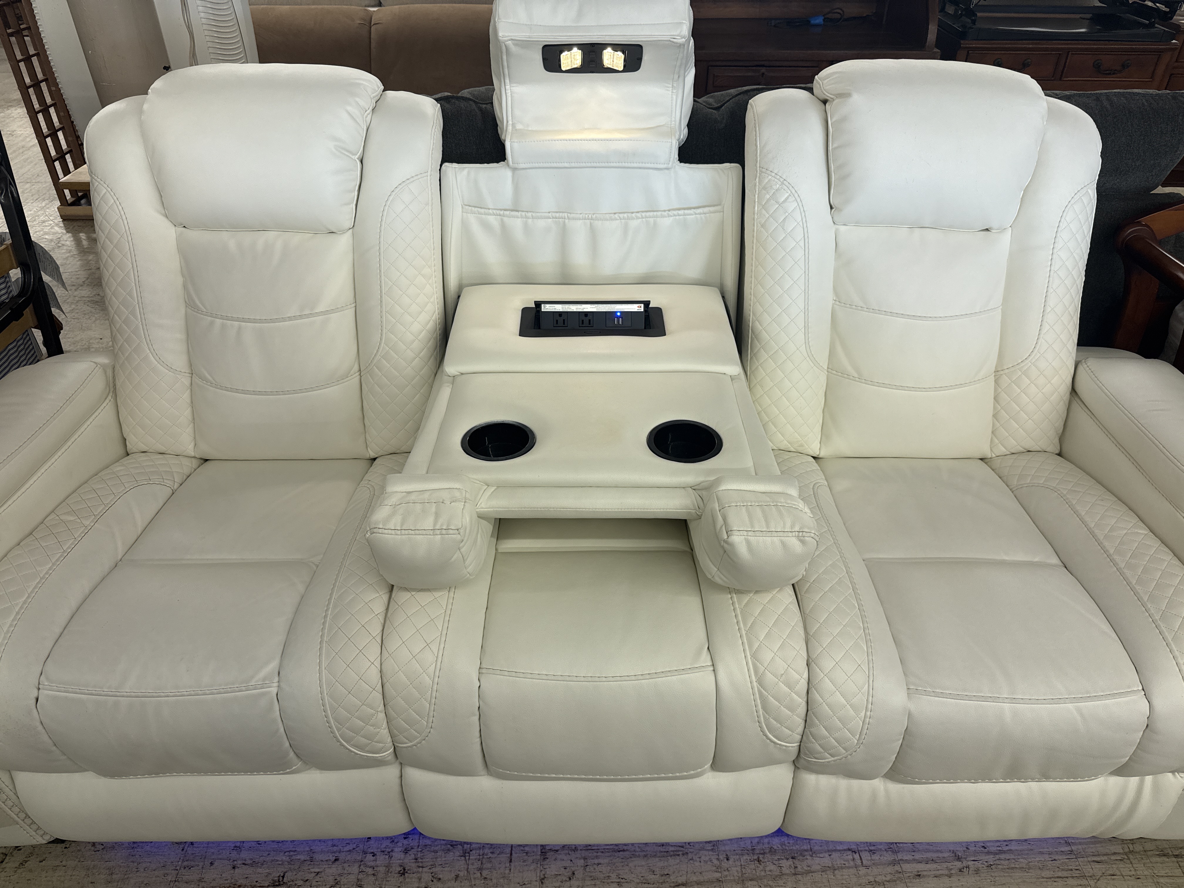 White Electric Leather Sofa - Pre-loved furniture Central Florida